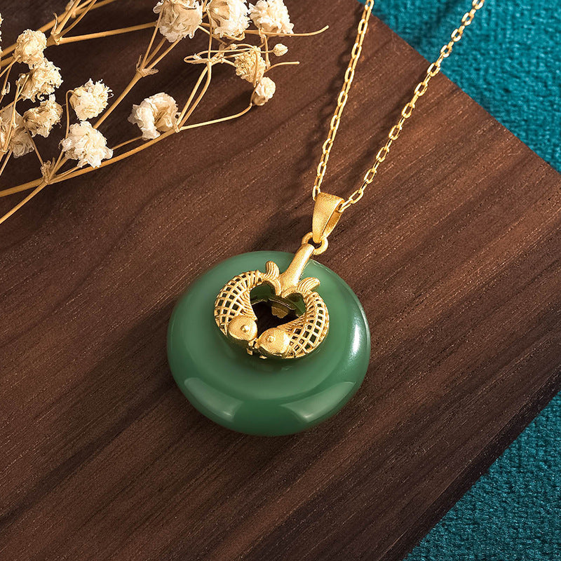 National Tide Fish Accessories Hetian Jade Peace Buckle Pendant Necklace