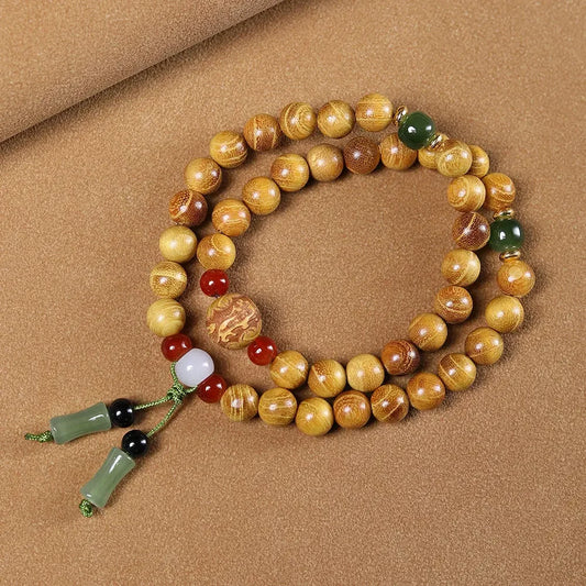 Mori Women's Double Circle Bracelet Golden Sandalwood Fashion Men's and Women's Couple Bracelet diy Cat Claw Lotus Style Play Jewelry - Buddha Blessing You