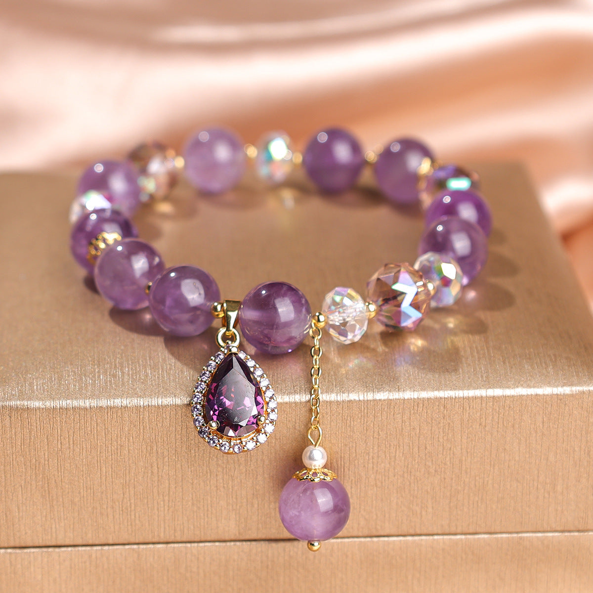 Fashion Amethyst Bracelet Five-pointed Star Four-leaf Clover Zircon Pendant Beaded Bracelet