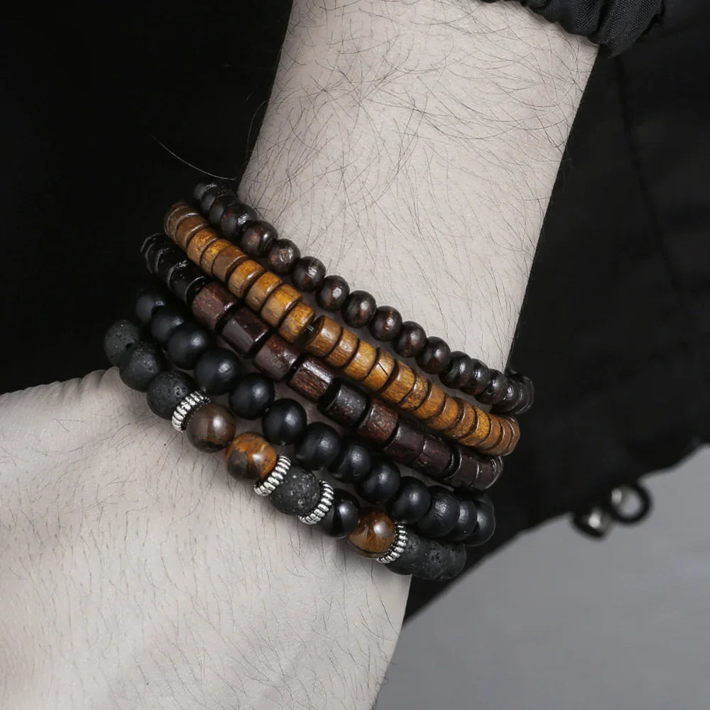 New Coconut Shell Wood Multi-layer Stacked Wear Bracelet Retro Men's Turquoise Beaded Bracelet - Buddha Blessing You