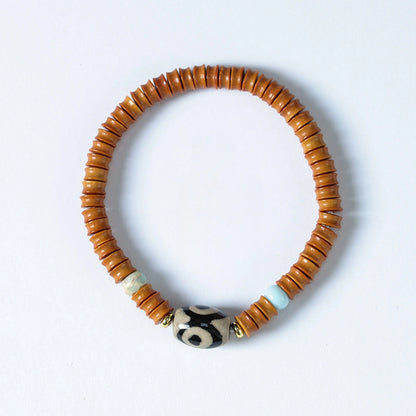 Mori-Stil künstlerisches schlichtes elegantes Armband Olivennuss Bambus Einzelkreis tibetische Achatperlen Armband