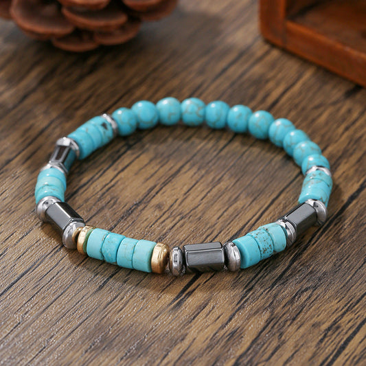 Fashion Commuter Retro Style Bracelet Jewelry Trendy Men's Handmade Beaded Black Gallstone Turquoise Bracelet