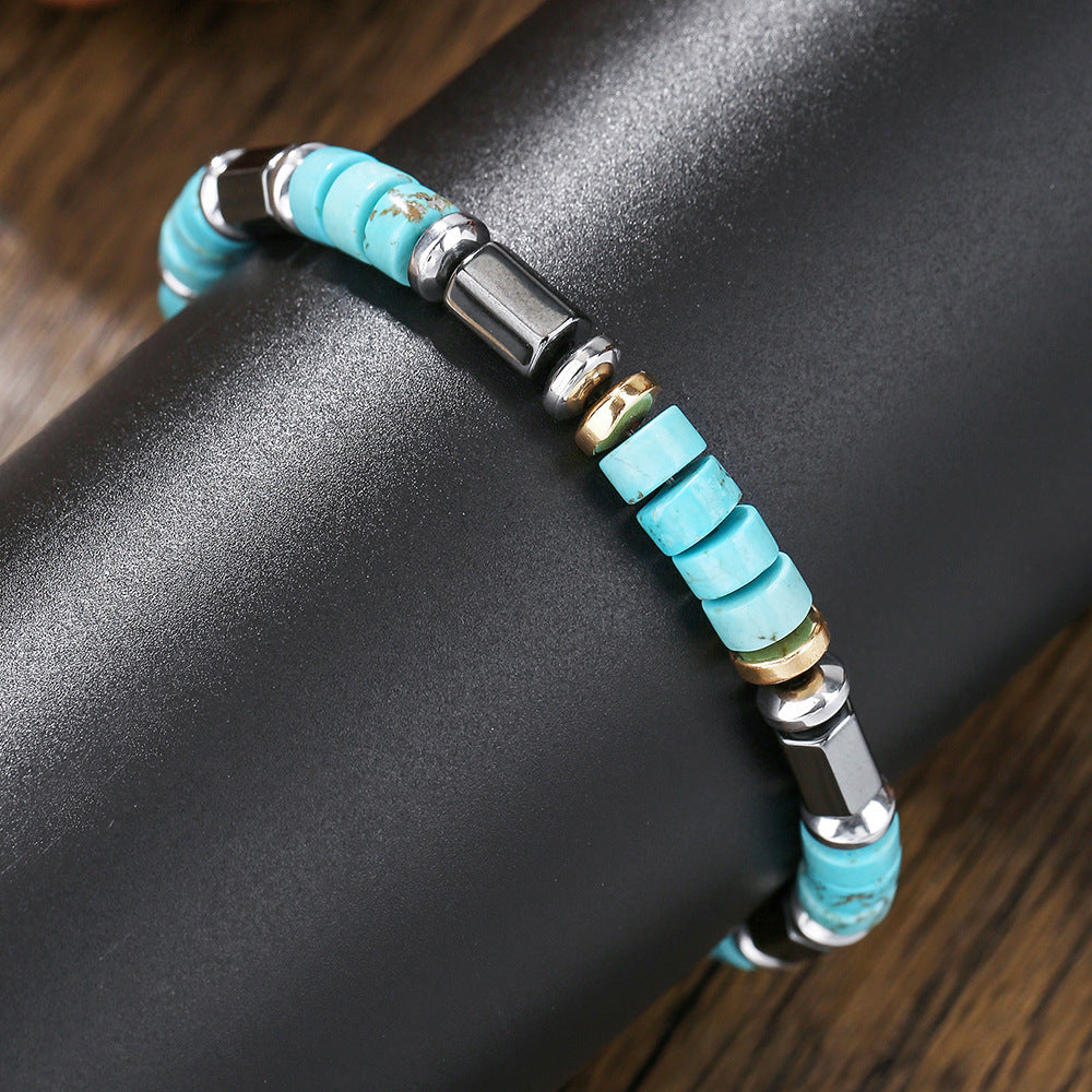 Fashion Commuter Retro Style Bracelet Jewelry Trendy Men's Handmade Beaded Black Gallstone Turquoise Bracelet