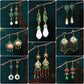 Elyuan National Fashion Accessories Women'S Ancient Style Color-Preserving Gold-Plated Imitation Jade Niche Design Vintage Earrings Gift
