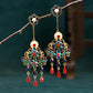 Elyuan National Fashion Accessories Women'S Ancient Style Color-Preserving Gold-Plated Imitation Jade Niche Design Vintage Earrings Gift