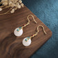 Court design synthetic Hetian jade safety buckle earrings ancient gold burning blue auspicious cloud earrings National style retro earrings for women