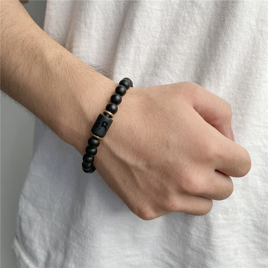 Black Matte Onyx Zodiac Bead Stretch Bracelet