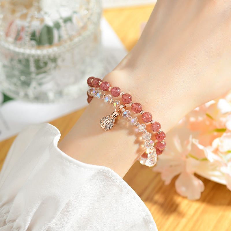 Natural Crystal Strawberry Double Ring Micro Inlaid Fashion Bracelet - Buddha Blessing You