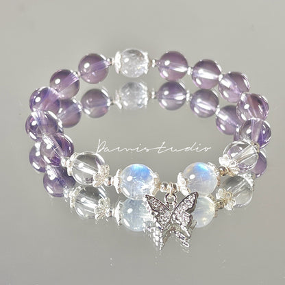 Verträumtes Schmetterlings-Armband aus transparentem Mondstein-Imitat