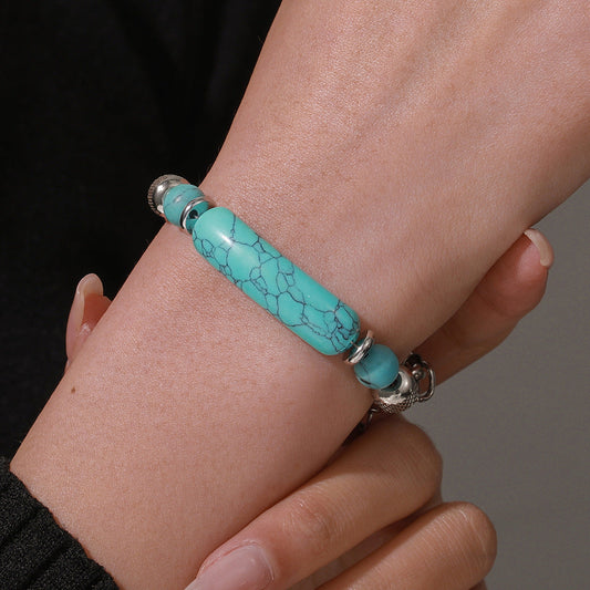 Bridge Turquoise Bracelet Vintage Stainless Steel Chain Stitching Turquoise Titanium Steel Men'S Bracelet