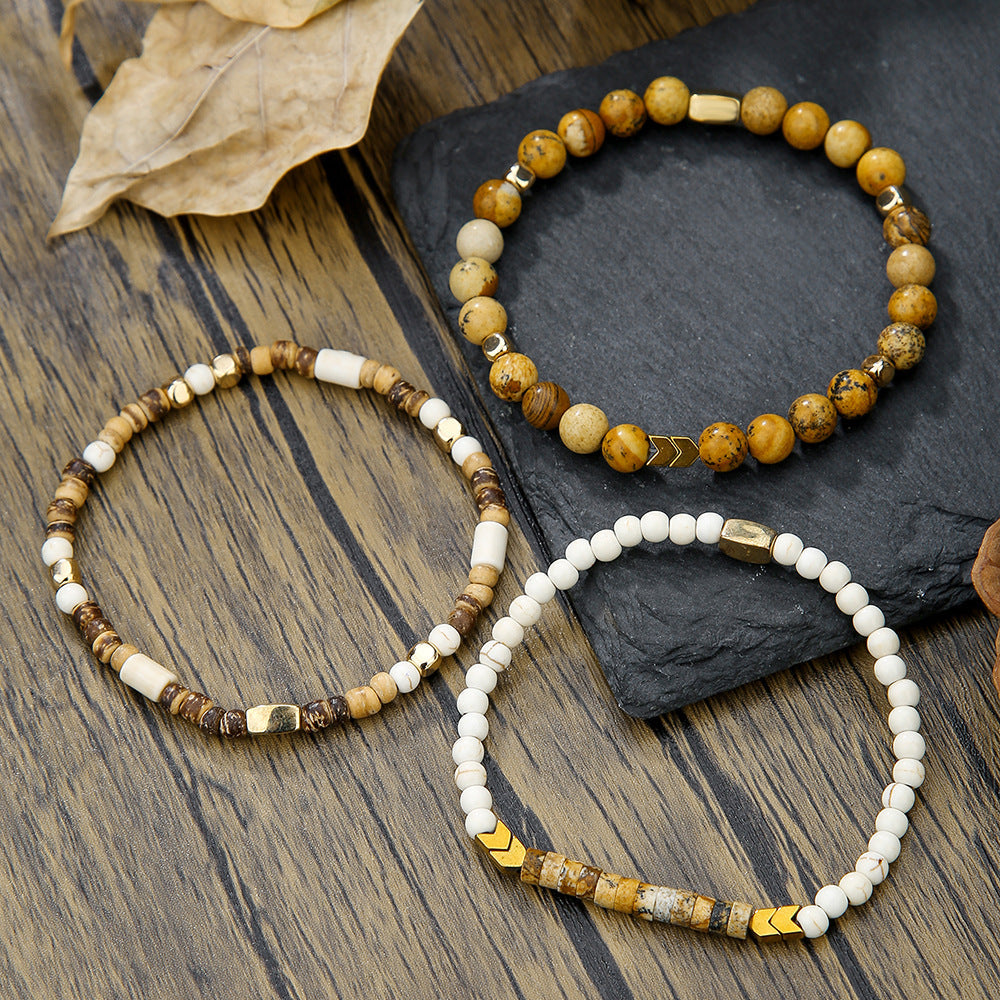 New Coconut Shell Wood Multi-layer Stacked Wear Bracelet Retro Men's Turquoise Beaded Bracelet