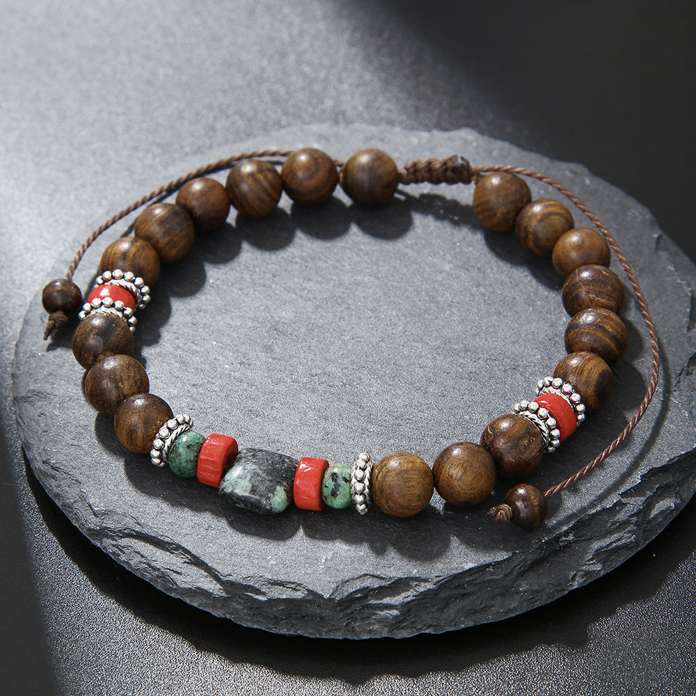Fashion Commuter Retro Style Bracelet Jewelry Trendy Men's Handmade Beaded Black Gallstone Turquoise Bracelet