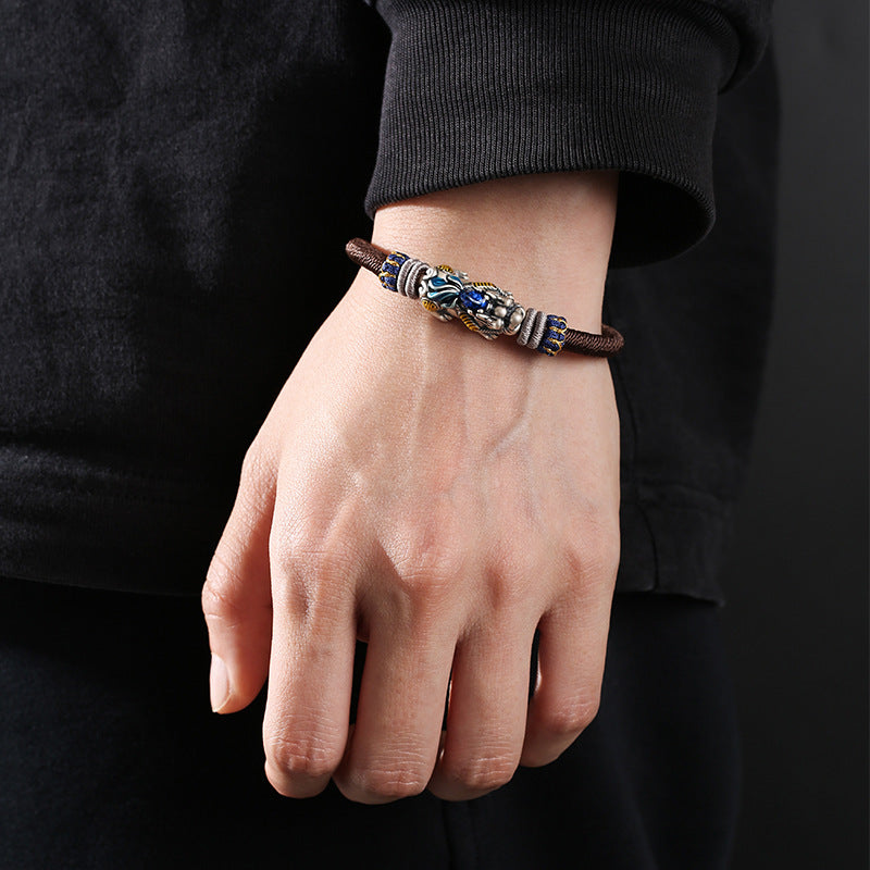 Handmade Dragon Knot Silver Pixiu Adjustable Bracelet With Auspicious Meaning