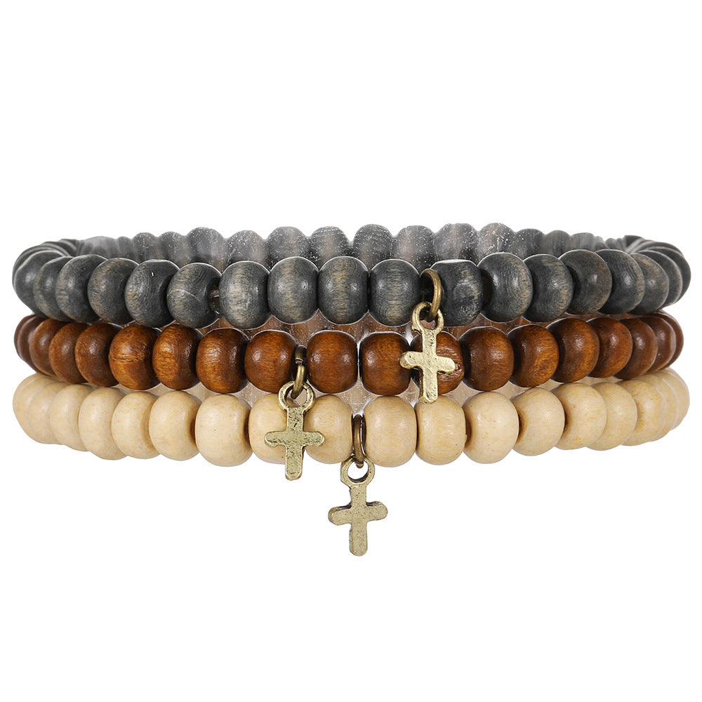 New Coconut Shell Wood Multi-layer Stacked Wear Bracelet Retro Men's Turquoise Beaded Bracelet