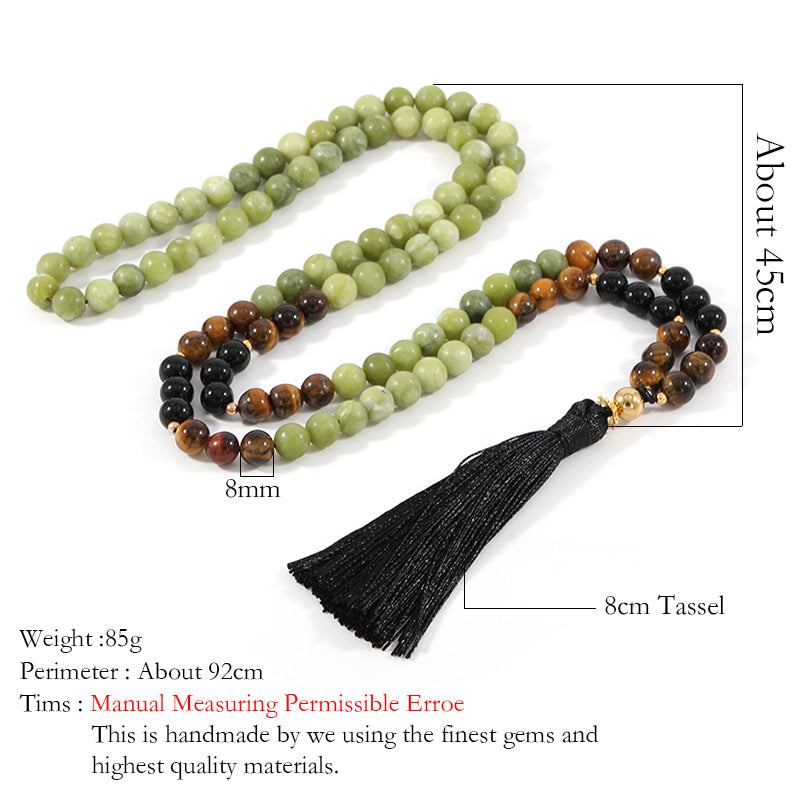Vintage Bohemian Natural Stone Beaded Tassel Mala Necklace