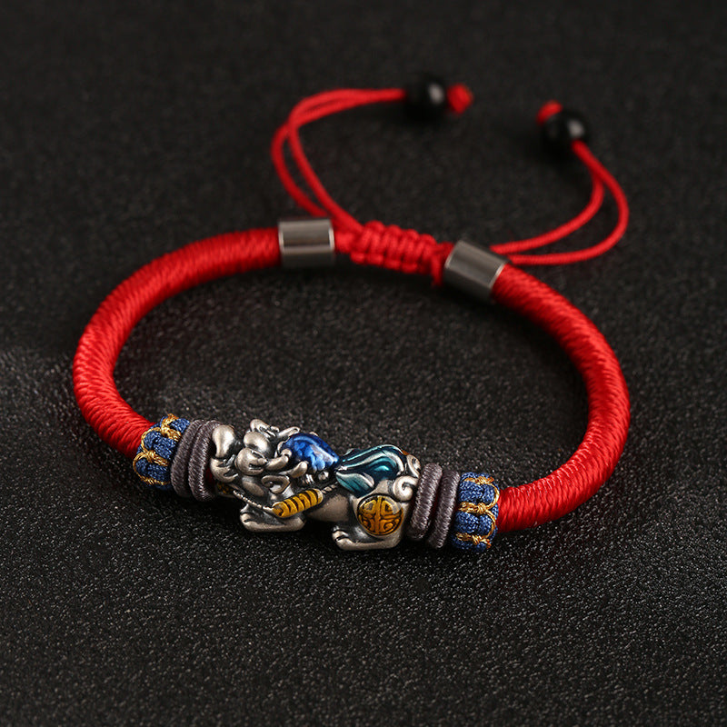 Handmade Dragon Knot Silver Pixiu Adjustable Bracelet With Auspicious Meaning