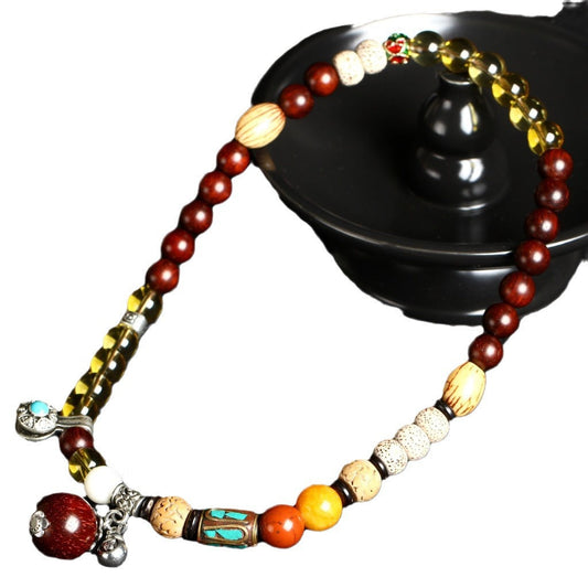 Multi Gem Bead Bracelet With Sandalwood Yellow Crystal And Bodhi Seeds Bracelet