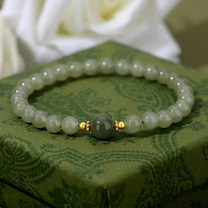 Natürliches Hetian Jade Armband mit S925 Sterling Silber Perlen