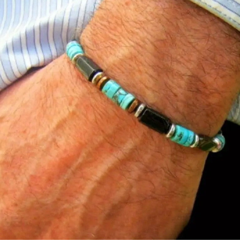Fashion Commuter Retro Style Bracelet Jewelry Trendy Men's Handmade Beaded Black Gallstone Turquoise Bracelet