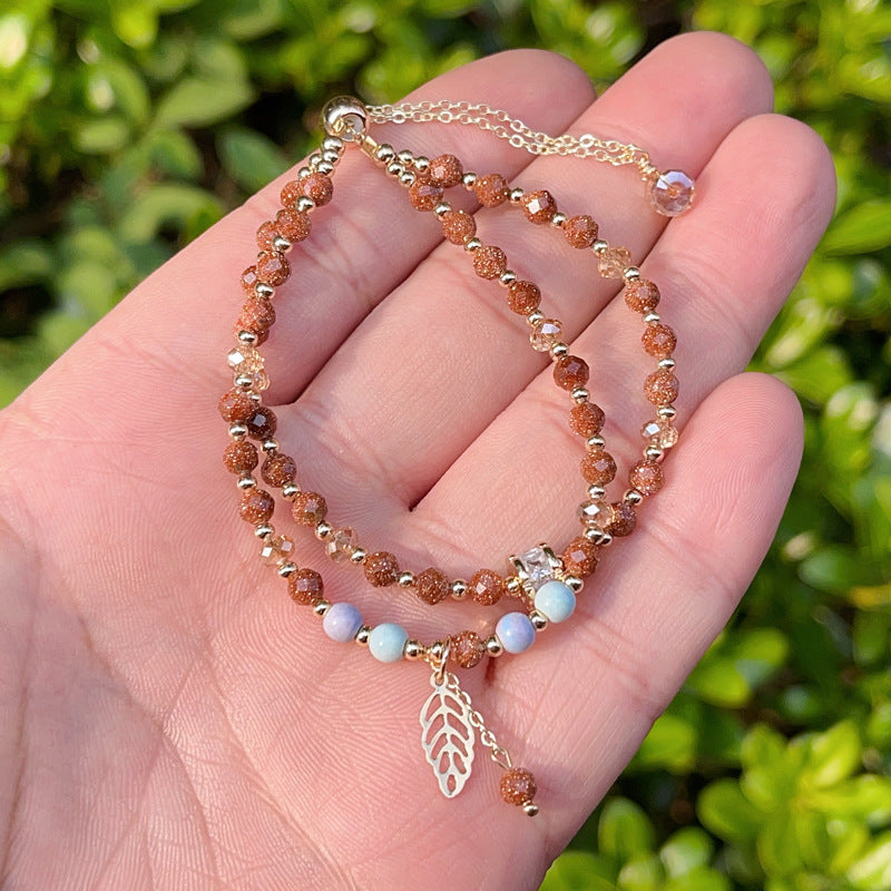 National Style Red Gold Sandstone Double Circle Glitter Bracelet - Buddha Blessing You