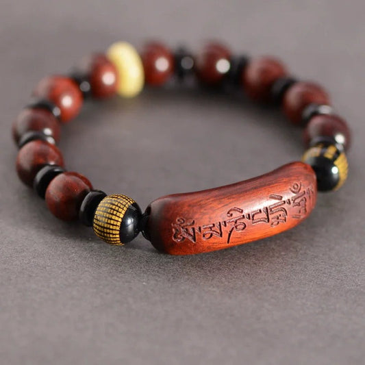 Custom Red Sandalwood Agate Amber Beads Engraved Heart Sutra Buddhist Prayer Bracelet