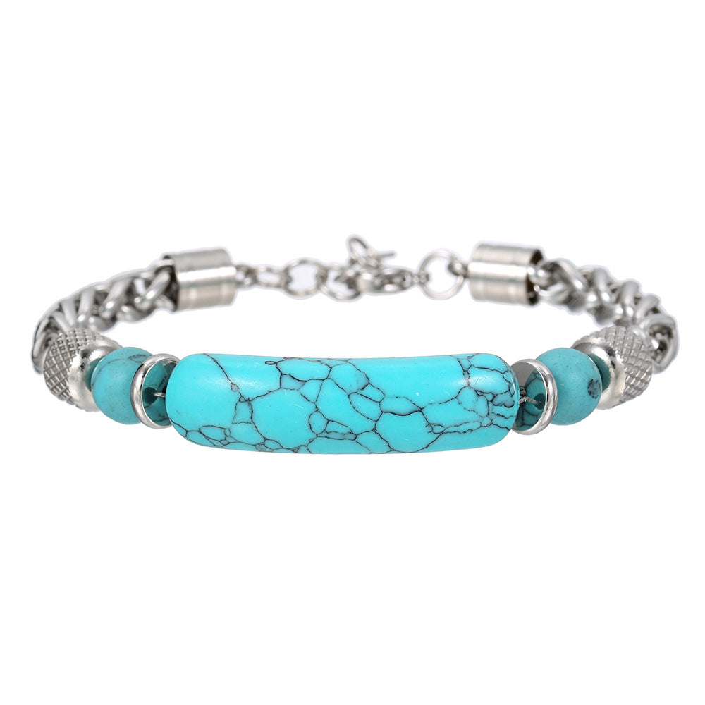 Bridge Turquoise Bracelet Vintage Stainless Steel Chain Stitching Turquoise Titanium Steel Men'S Bracelet