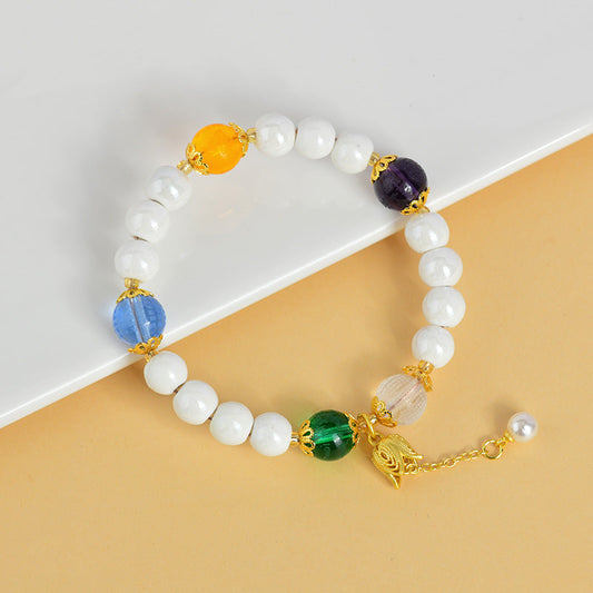 White Porcelain Beads Five Elements Crystal Bracelet White Heart Sutra Purple Manjusri Green Mother Blue Pharmacist Beads Bracelet
