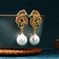 enamel gradient butterfly earrings silver needle light luxury niche design ancient style pearl earrings