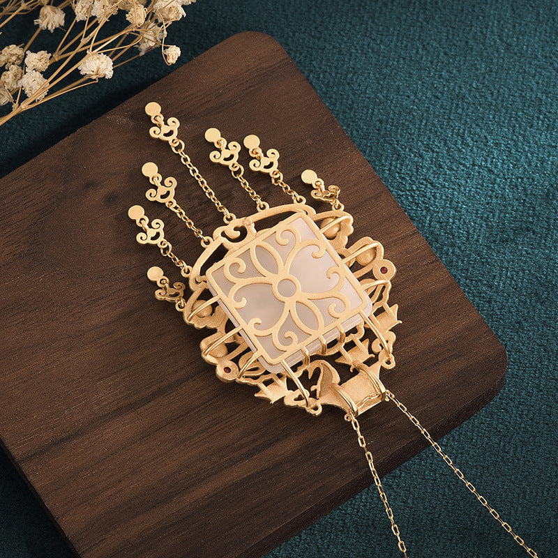 National Fashion Necklace New Accessories Ancient Method Gold-plated Imitation Hetian Jade Fish