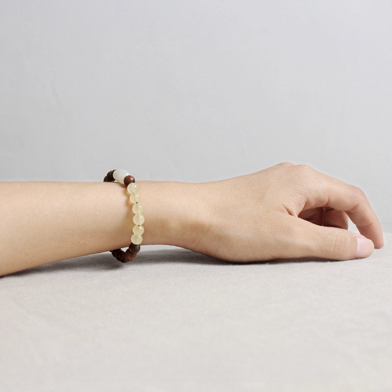 Tiger Stripe Sandalwood Beads With Hetian Jade And Yellow Chalcedony Vintage Bracelet