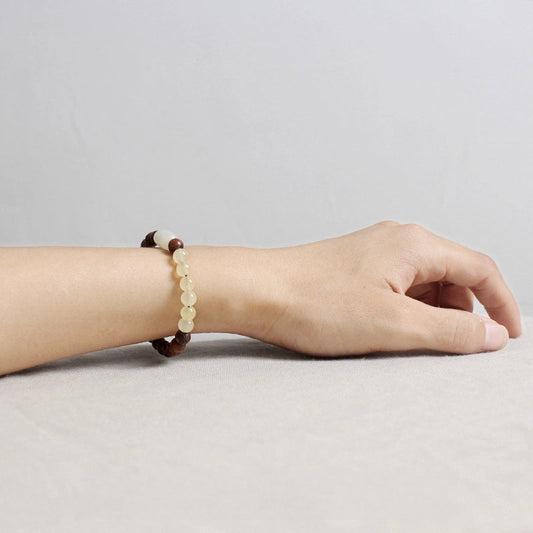 Tiger Stripe Sandalwood Beads With Hetian Jade And Yellow Chalcedony Vintage Bracelet