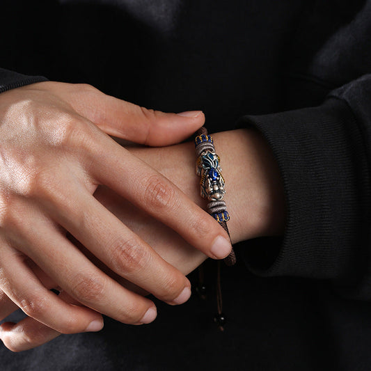 Handmade Dragon Knot Silver Pixiu Adjustable Bracelet With Auspicious Meaning
