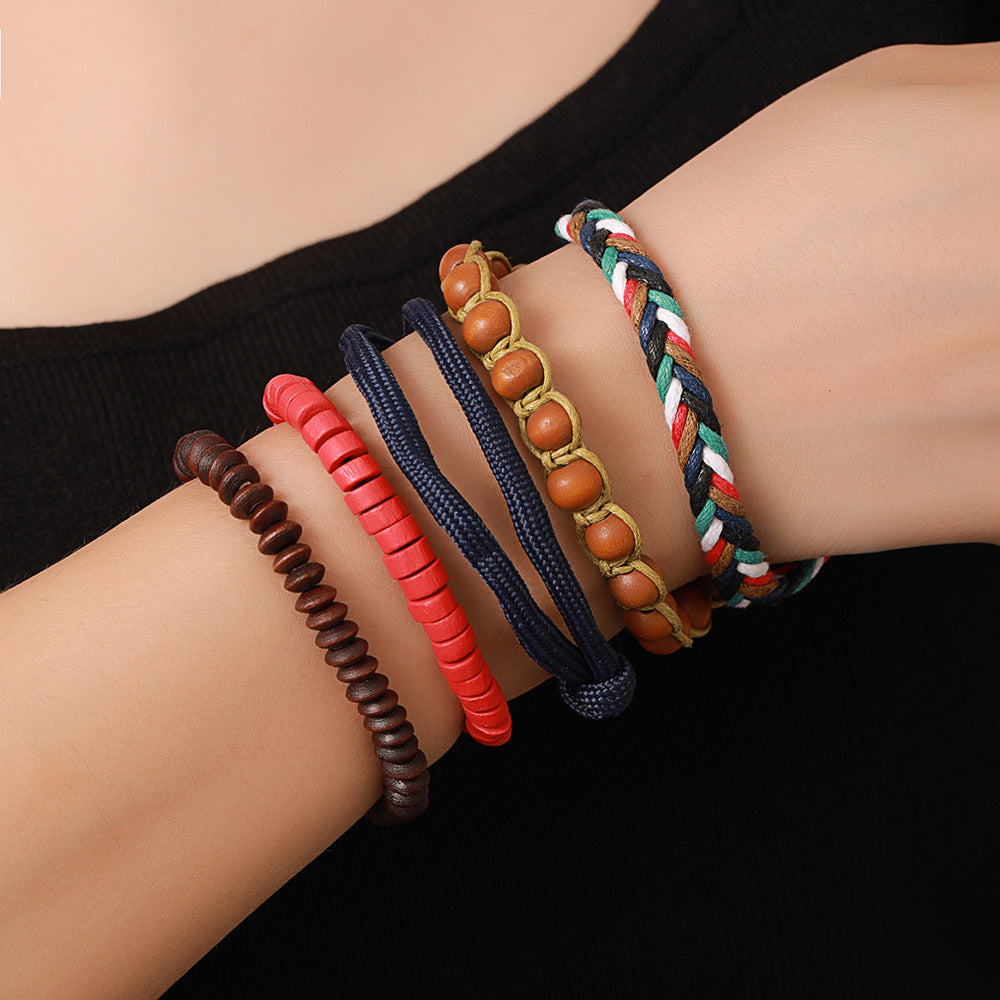 New Coconut Shell Wood Multi-layer Stacked Wear Bracelet Retro Men's Turquoise Beaded Bracelet