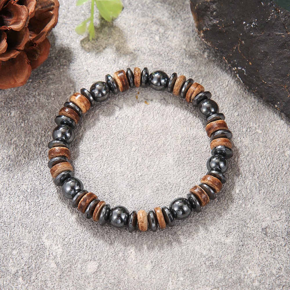 Fashion Commuter Retro Style Bracelet Jewelry Trendy Men's Handmade Beaded Black Gallstone Turquoise Bracelet