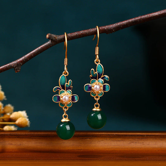 Elyuan Chinese Style Not Easy To Fade Natural Chalcedony Orchid  Popular Earrings