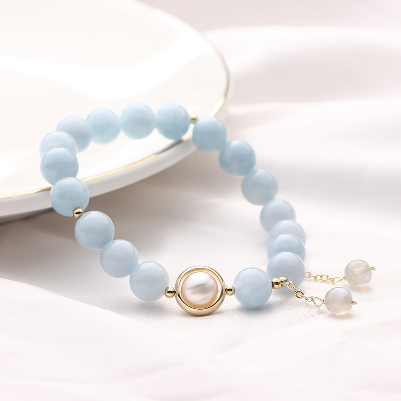 Aquamarine Freshwater Pearl Bracelet Female Simple Cold Wind Bracelet