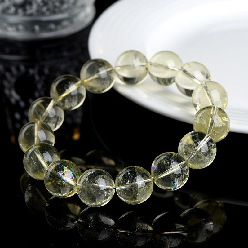 Natural lemon yellow rainbow Asai ball bracelet iced light yellow crystal bracelet - Buddha Blessing You