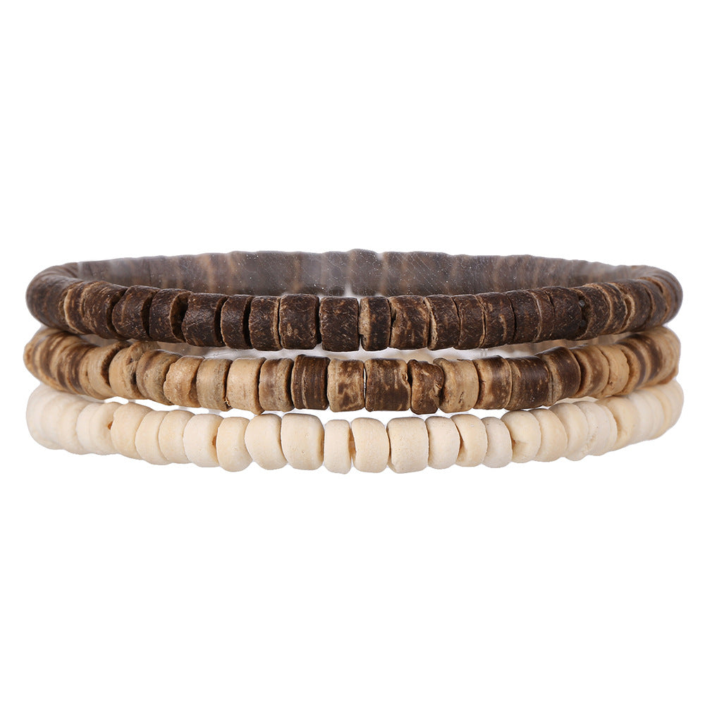 New Coconut Shell Wood Multi-layer Stacked Wear Bracelet Retro Men's Turquoise Beaded Bracelet