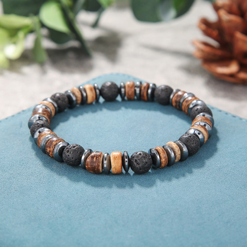 Fashion Commuter Retro Style Bracelet Jewelry Trendy Men's Handmade Beaded Black Gallstone Turquoise Bracelet