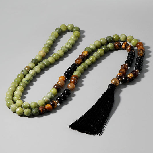 Vintage Bohemian Natural Stone Beaded Tassel Mala Necklace