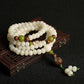 Natural White Bodhi Seed 108 Beads Buddhist Mala Necklace With Lotus