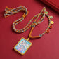 Golden Tibetan Nine Tailed Fox Wealth Deity Thangka Art Necklace Pendant - Buddha Blessing You