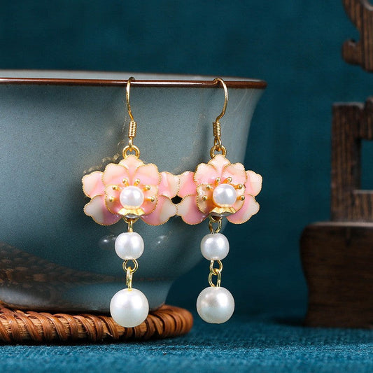 enamel gradient butterfly earrings silver needle light luxury niche design ancient style pearl earrings