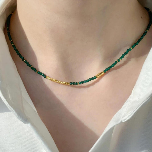 Green Spinel Beaded Necklace Light Luxury Fashion Collarbone Chain Vintage High-end Jewelry Accessories