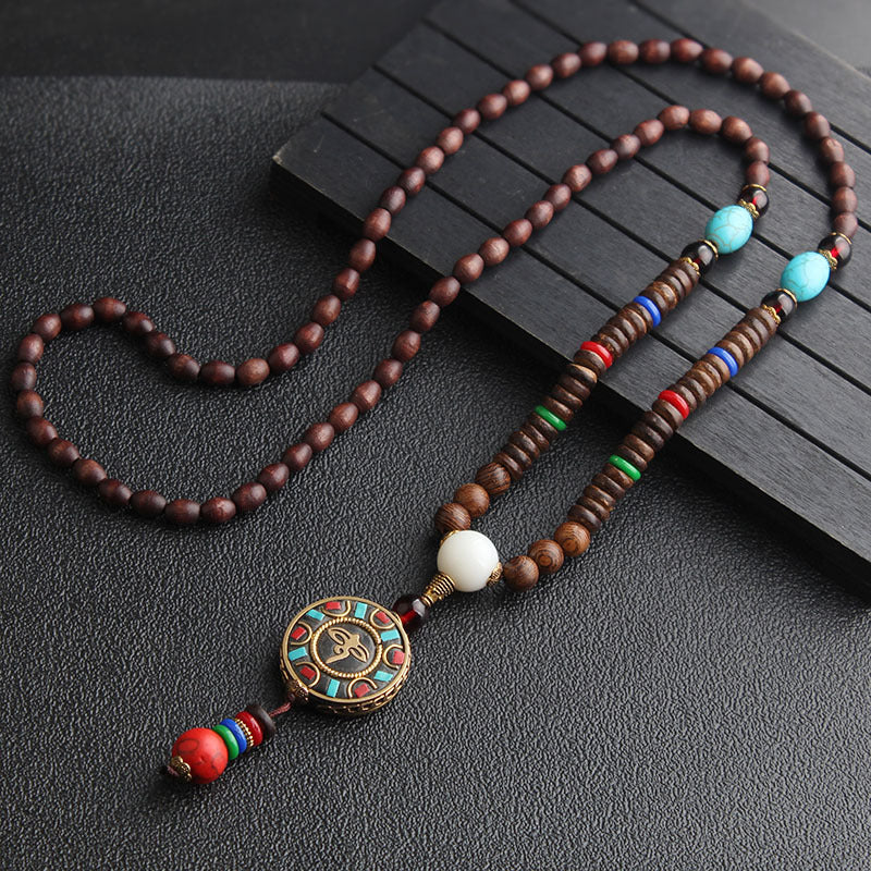 Nepal Handmade Jewelry Pendant Vintage Ethnic Style Wooden Bead Necklace Women's And Man's Accessories Decorative Pendant