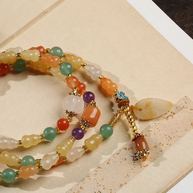Ethnic Style Natural Gold Jade Gourd Leaf Bracelet - Buddha Blessing You