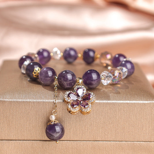 Fashion Amethyst Bracelet Five-pointed Star Four-leaf Clover Zircon Pendant Beaded Bracelet