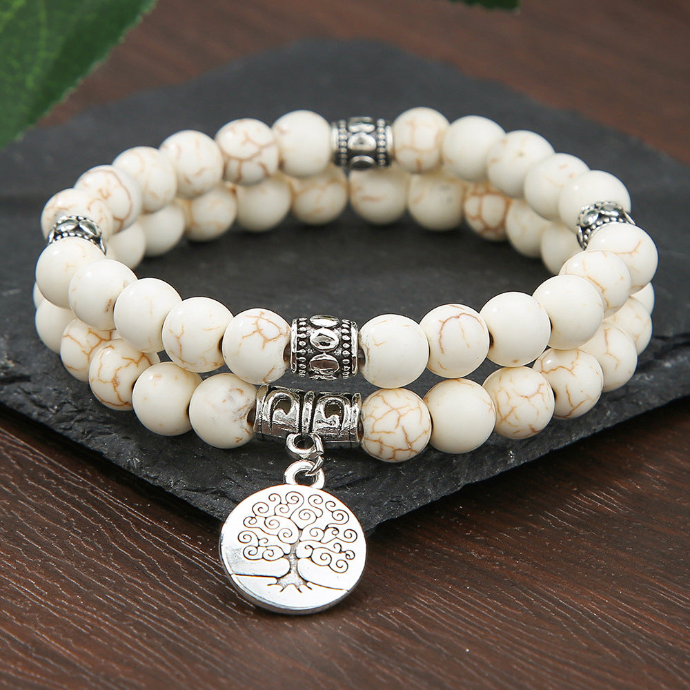 New Coconut Shell Wood Multi-layer Stacked Wear Bracelet Retro Men's Turquoise Beaded Bracelet