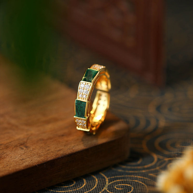 Snake Shaped Gold Plated Dropping Glaze Ring Trendy Niche Design Ring