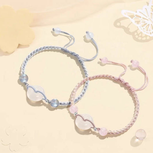 Hand-woven agate Ping An Buckle Couple Women's Hand Rope Girlfriend Simple Bracelet
